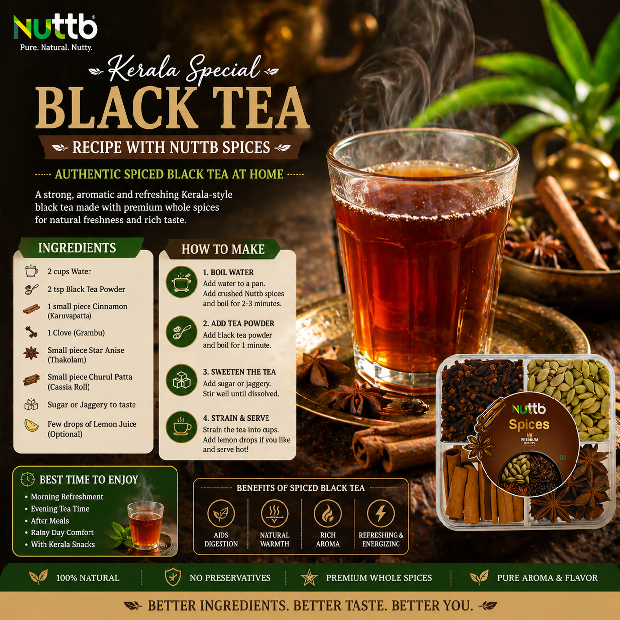 Kerala Special Black Tea Recipe with Nuttb Spices | Authentic Spiced Black Tea at Home