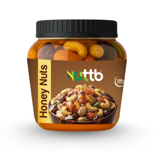 Jar of Nuttb Honey Nuts on a white background