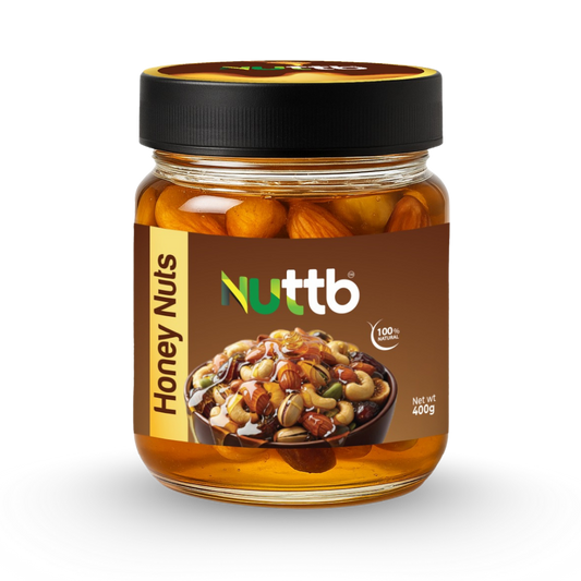 Jar of Nuttb Honey Nuts on a white background
