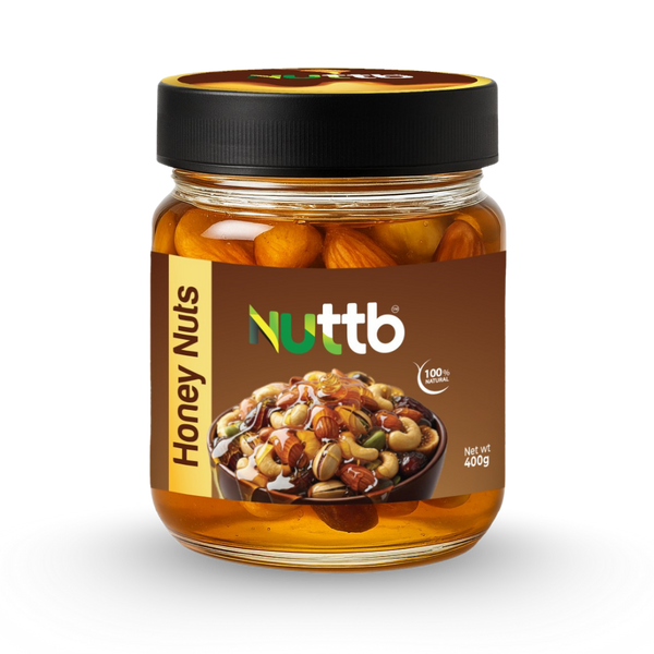 Jar of Nuttb Honey Nuts on a white background