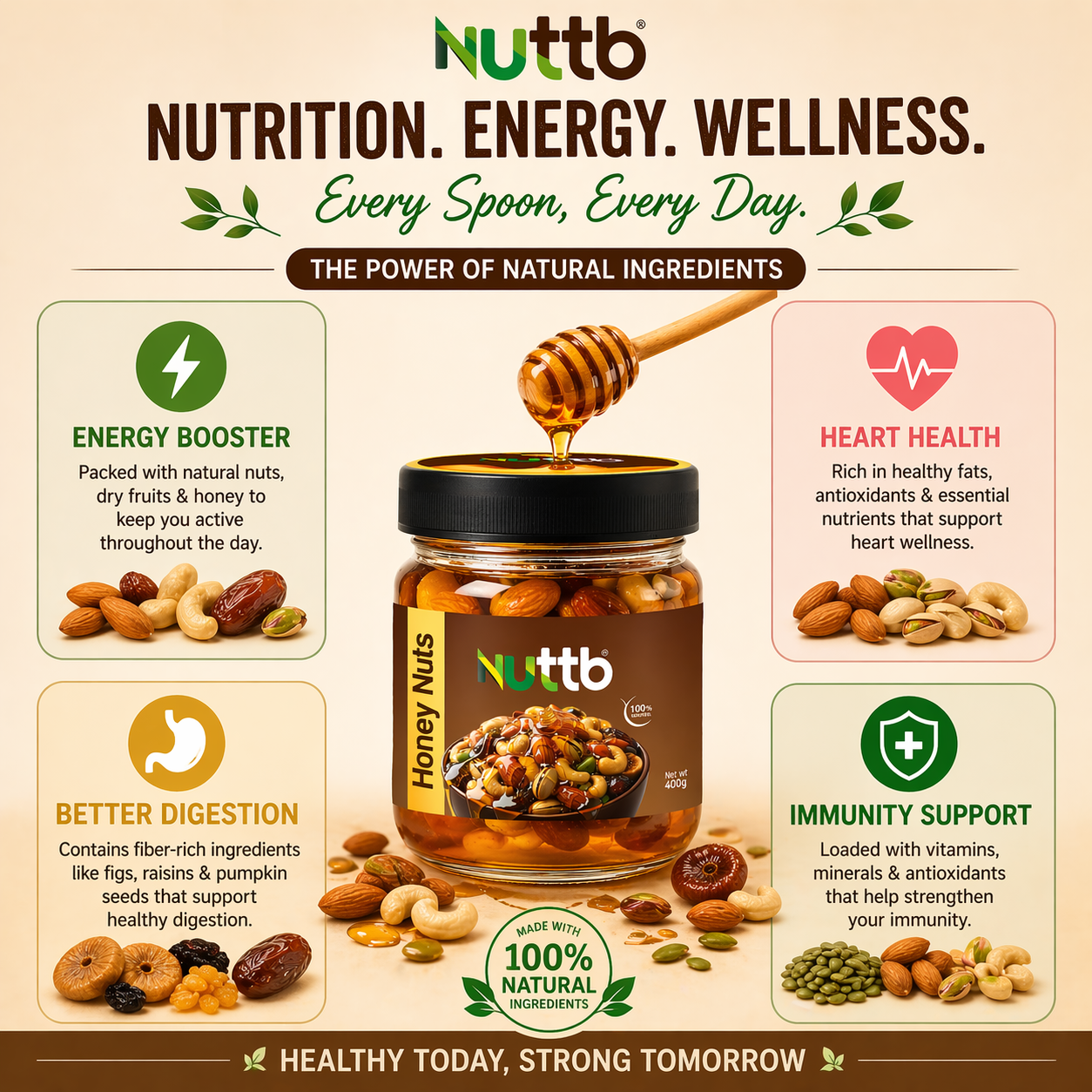 Nuttb Honey Nuts 400 g-Healthy Mixed Dry Fruits And Nuts