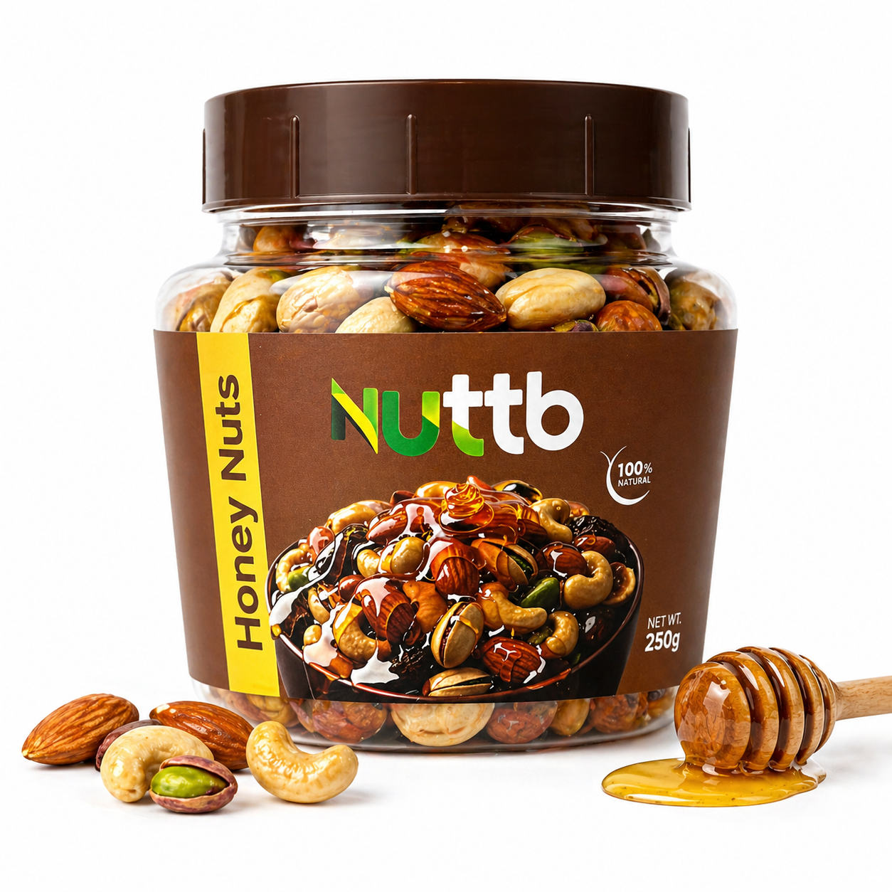 Nuttb Honey Nuts 250g – Premium Cashew Almond Pistachio Mix with Pure Honey