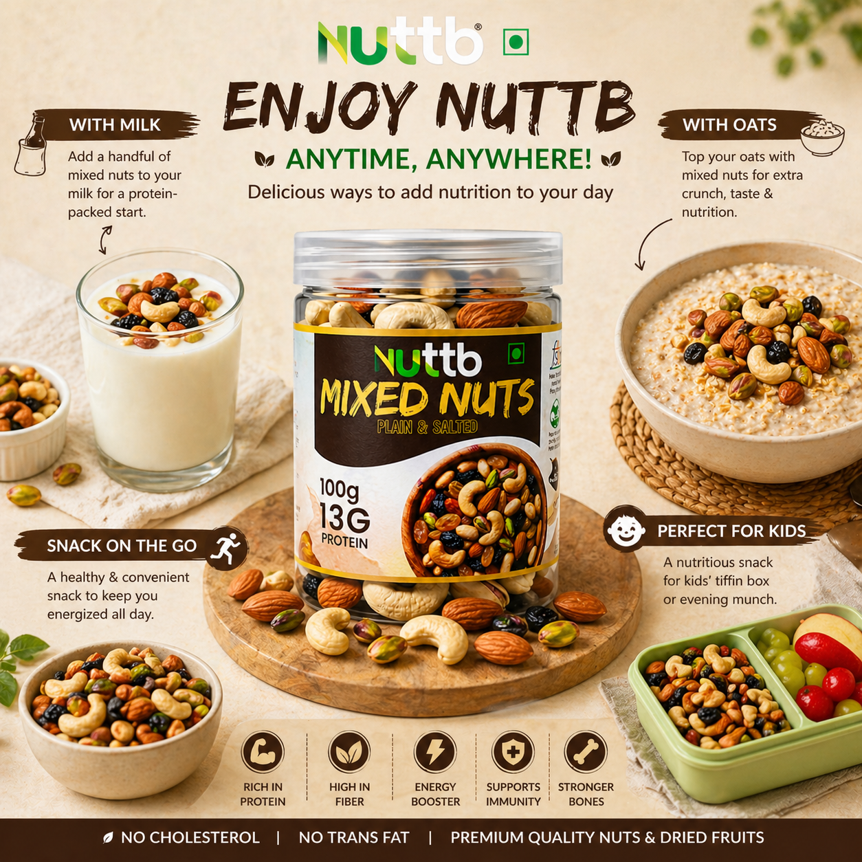 Nuttb Mixed Nuts 250g | Premium Dry Fruits Mix | Almond, Cashew, Pistachio & Raisins | High Protein Healthy Snack | 100% Natural | No Preservatives