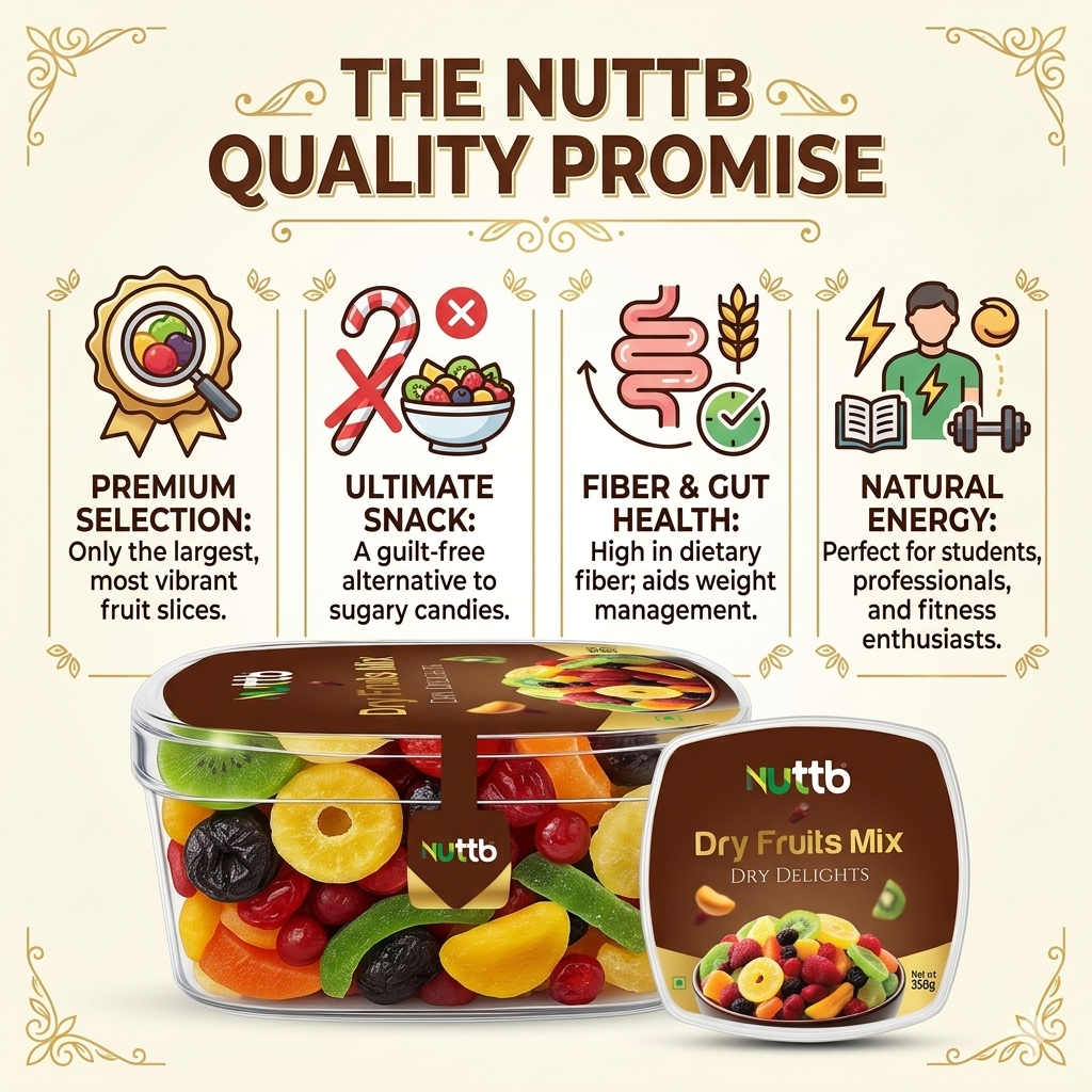 Nuttb Premium Dry Fruits Mix – Kiwi, Strawberry, Cherry, Papaya, Cranberry & Pineapple | Healthy Natural Fruit Blend 350g