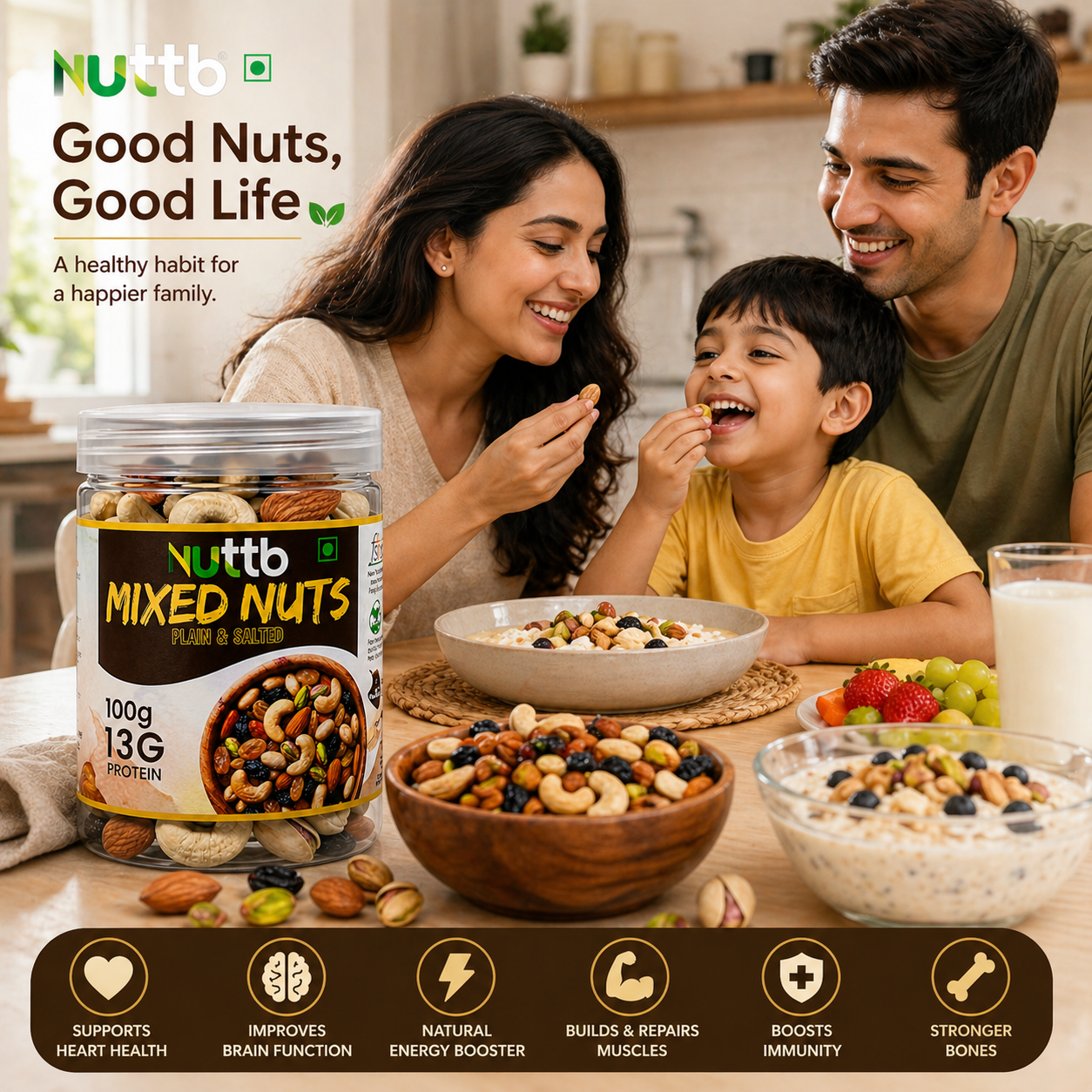 Nuttb Mixed Nuts 250g | Premium Dry Fruits Mix | Almond, Cashew, Pistachio & Raisins | High Protein Healthy Snack | 100% Natural | No Preservatives