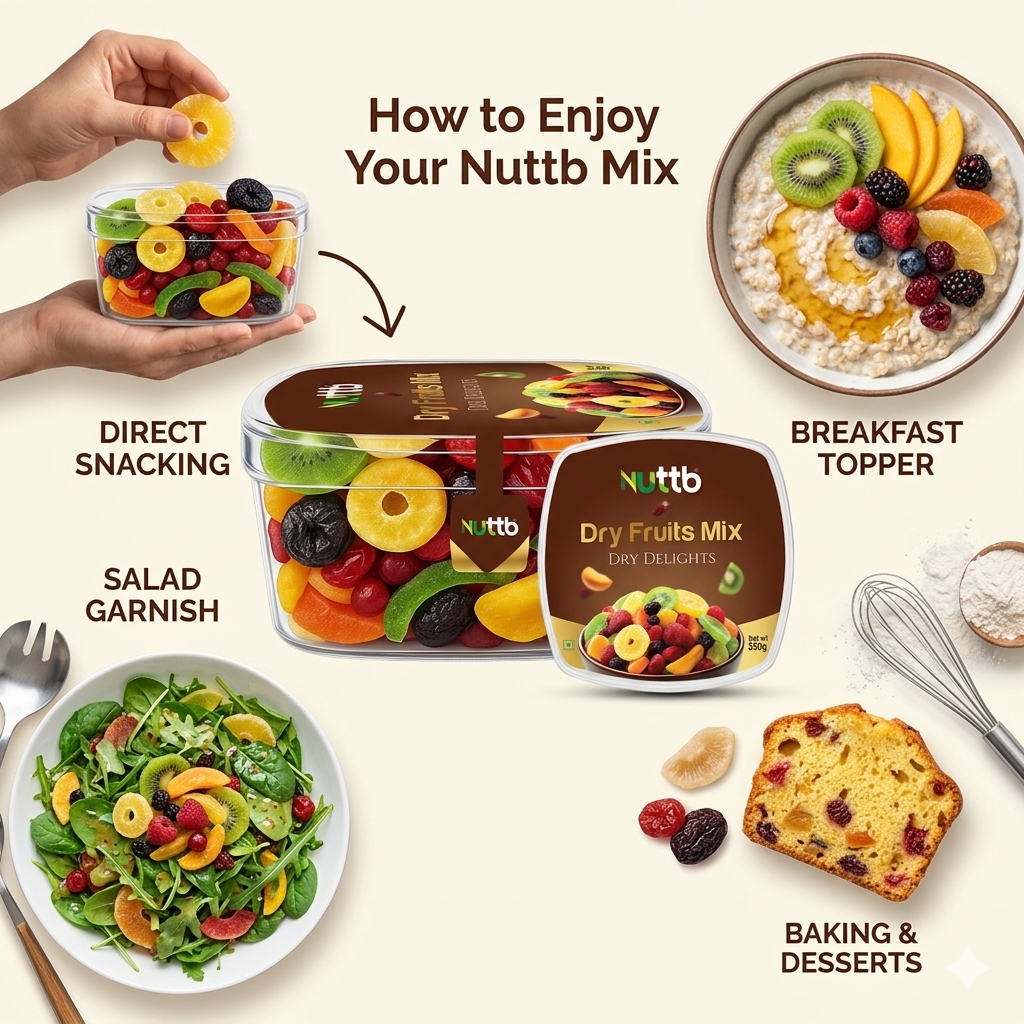 Nuttb Premium Dry Fruits Mix – Kiwi, Strawberry, Cherry, Papaya, Cranberry & Pineapple | Healthy Natural Fruit Blend 350g