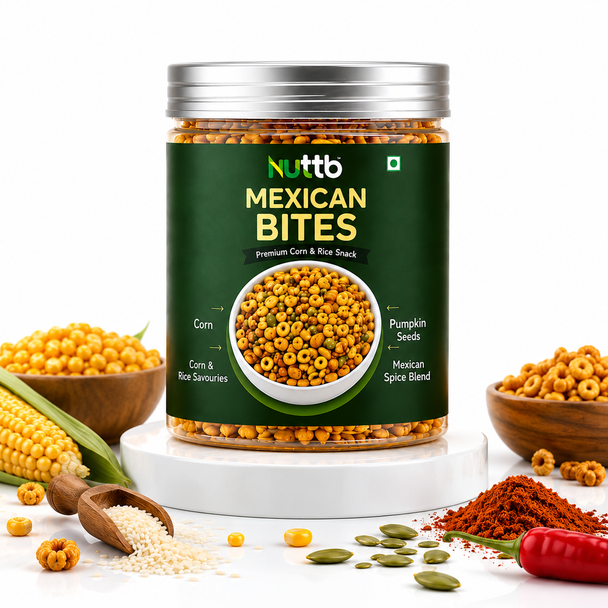 Nuttb Mexican Bites | Premium Corn & Rice Snack with Pumpkin Seeds