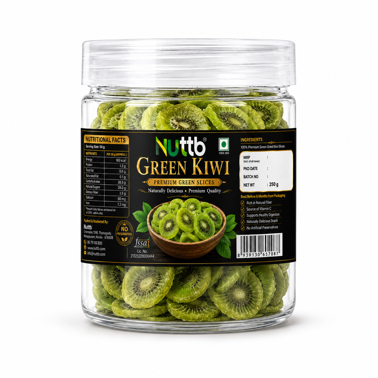 Nuttb Green Kiwi 250g | Premium Dried Green Kiwi Slices | 100% Natural | Rich in Dietary Fiber & Vitamin C | Healthy Ready-to-Eat Snack | No Artificial Preservatives