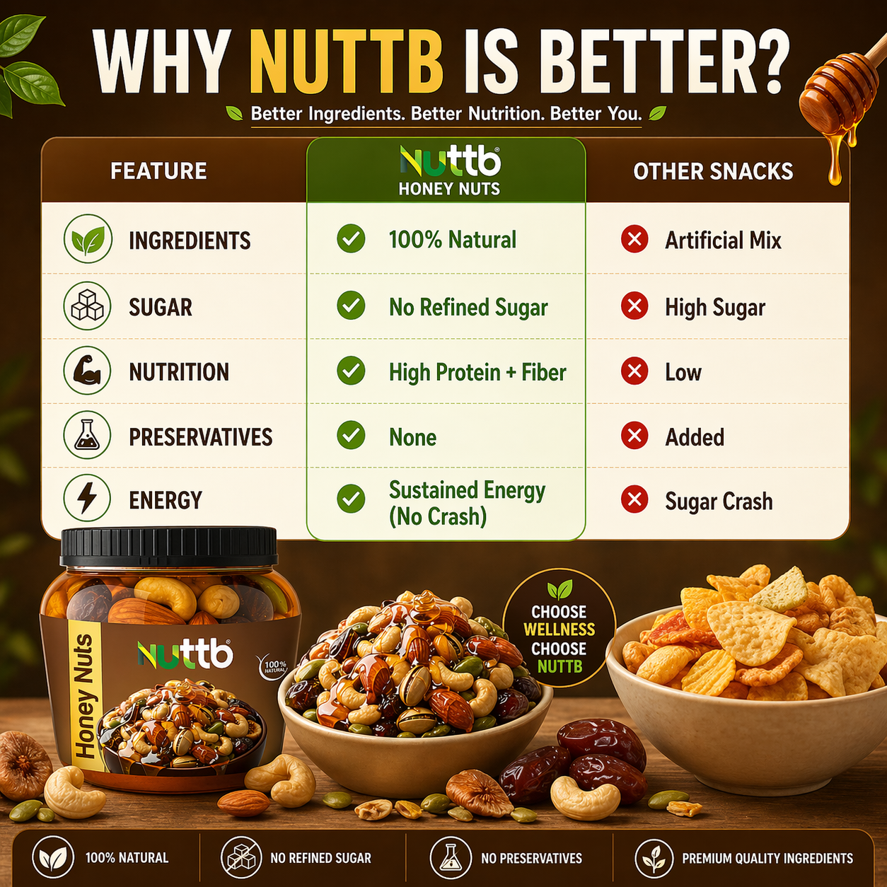 Nuttb Honey Nuts 250g – Premium Cashew Almond Pistachio Mix with Pure Honey