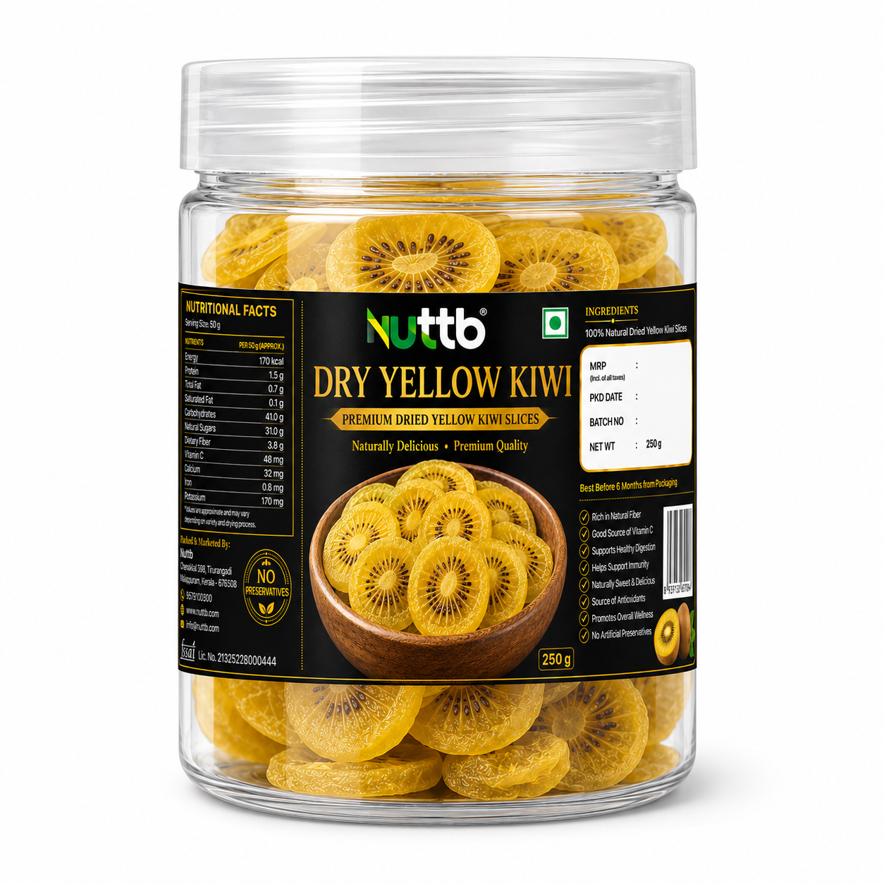 Nuttb Dry Yellow Kiwi 250g | Premium Dried Yellow Kiwi Slices | 100% Natural | Rich in Vitamin C & Dietary Fiber | Healthy Snack | No Artificial Preservatives | Ready to Eat