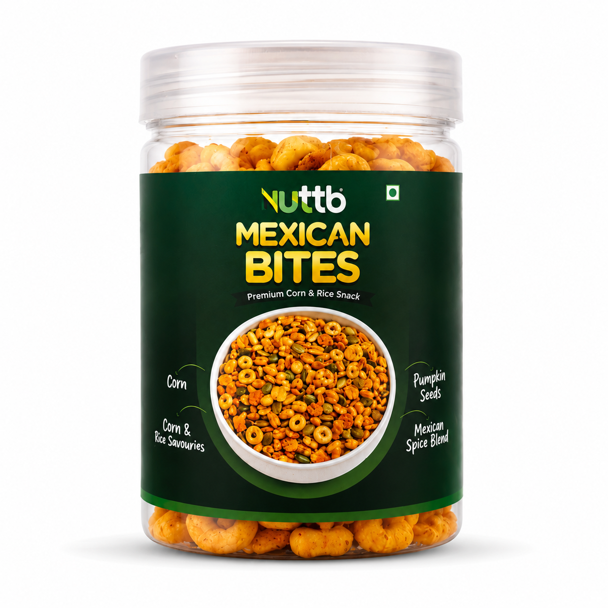Nuttb Mexican Bites | Premium Corn & Rice Snack with Pumpkin Seeds