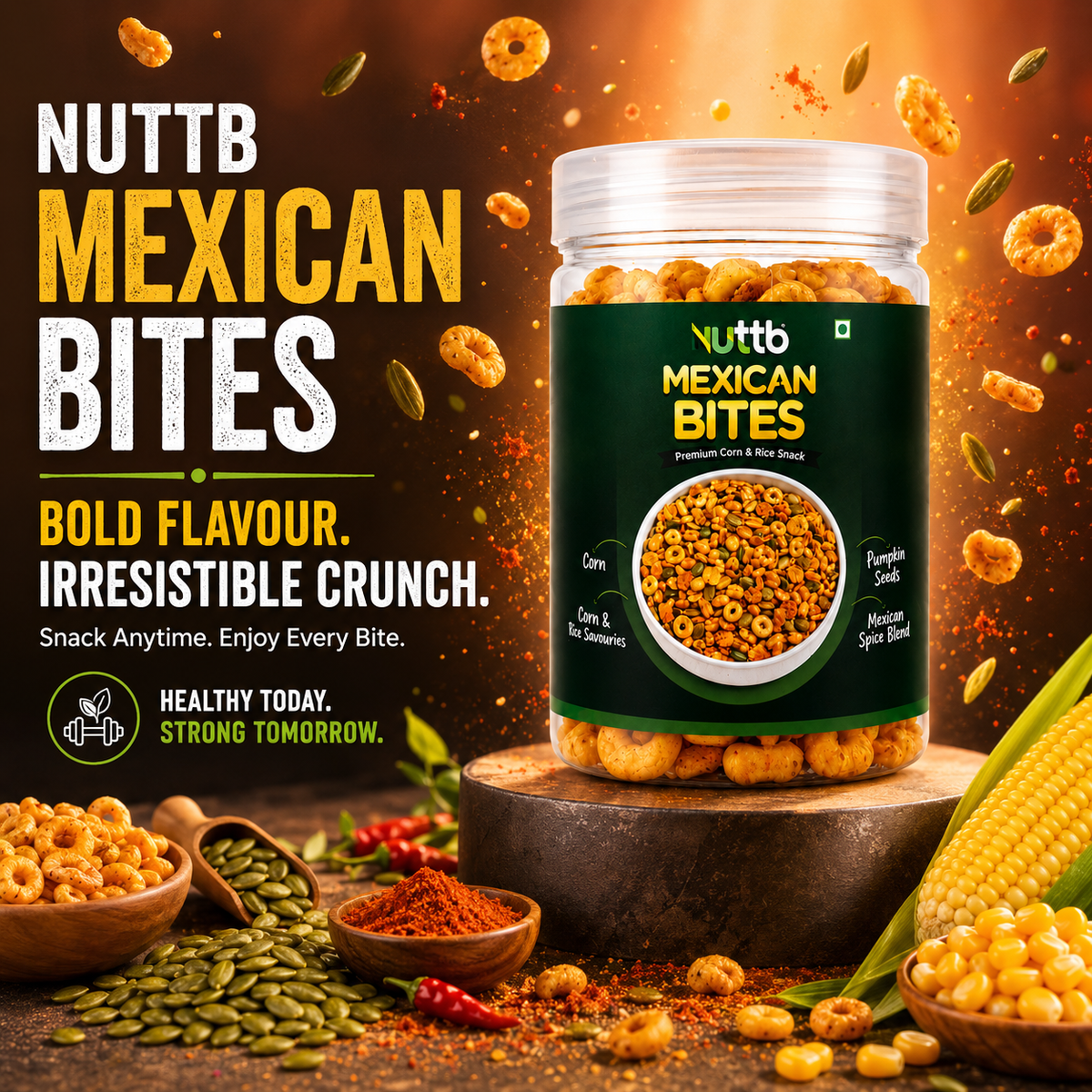 Nuttb Mexican Bites – Corn & Rice Snack with Pumpkin Seeds