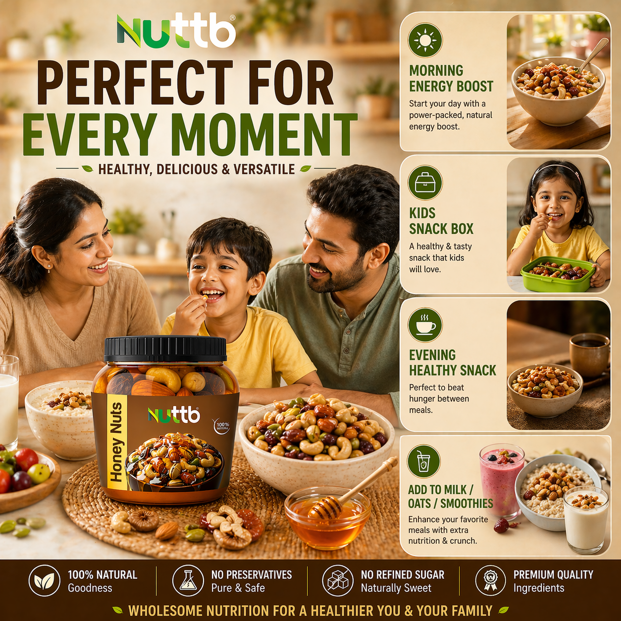 Nuttb Honey Nuts 250g – Premium Cashew Almond Pistachio Mix with Pure Honey