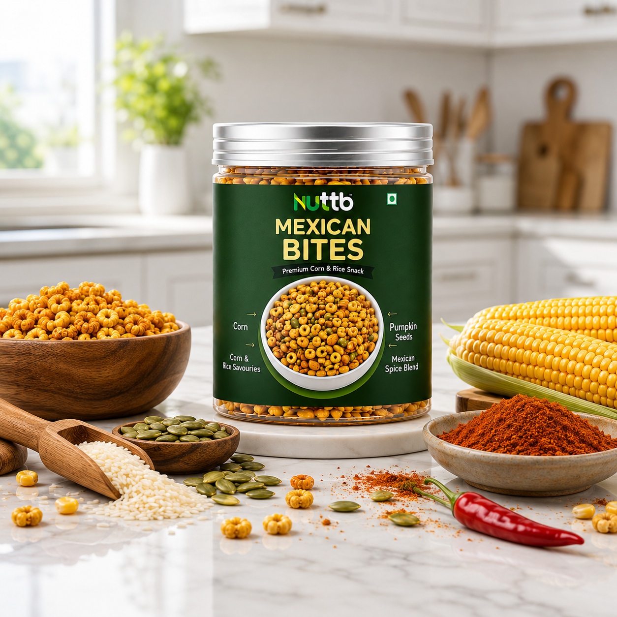 Nuttb Mexican Bites | Premium Corn & Rice Snack with Pumpkin Seeds