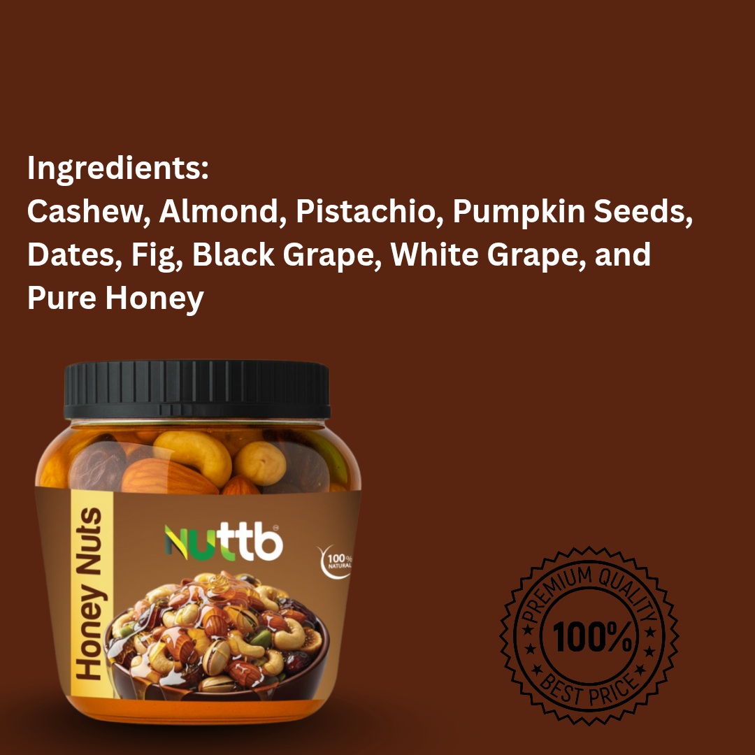 Nuttb Honey Nuts 250g – Premium Cashew Almond Pistachio Mix with Pure Honey