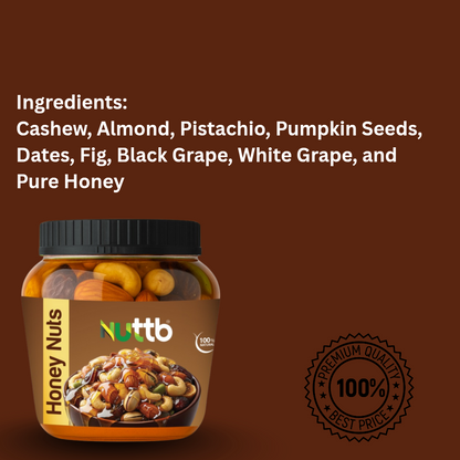 Nuttb Honey Nuts 250g – Premium Cashew Almond Pistachio Mix with Pure Honey