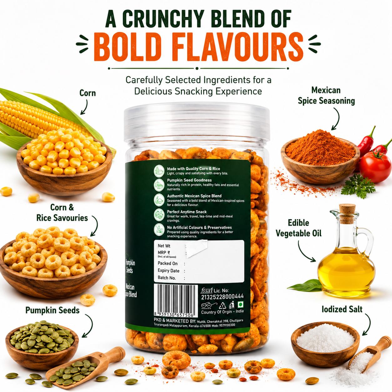 Nuttb Mexican Bites | Premium Corn & Rice Snack with Pumpkin Seeds